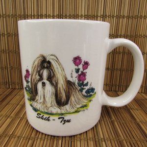 Shih Tzu Rosalinde Puppy Dog Pink Roses Coffee Mug Cup Hand Decorated USA